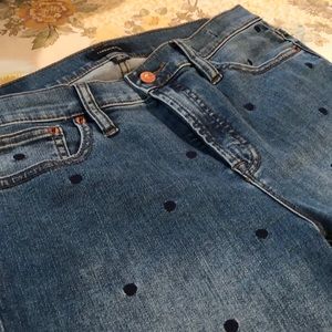 J. Crew 9” high rise toothpick jean polka dots 30